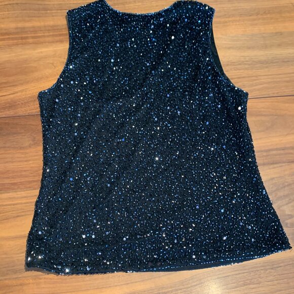 Laurence Kazar evening top, black, fully beaded, lined, EUC, sz M, sleeveless - Picture 2 of 16